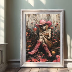 Western Skeleton Wall Art Printable | Saloon Style Digital Print | Cowboy Bar Decor | Halloween Skeleton Poster | Rustic Western Gift