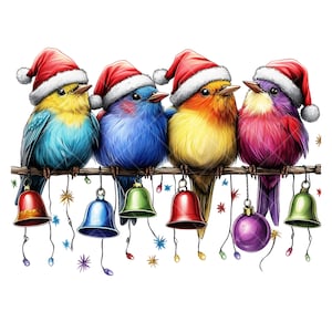 10 png-kerstvogels clipart, feestelijke aquarel vogelkunst, vakantie winterversieringen, leuke kerstafbeeldingen, digitale download, winter natuur