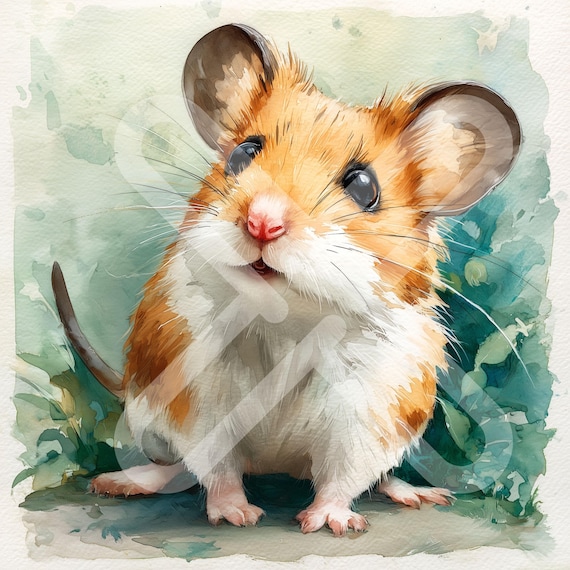 野ネズミのクリップアートセット | 13 JPG 水彩動物イラスト、森の
