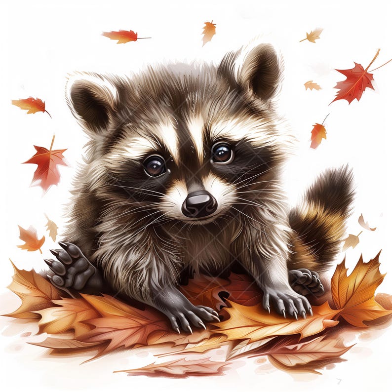 Baby Raccoon Fall Clipart Bundle: Autumn Woodland Animal Graphics (jpgs ...