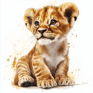 Bundle de cliparts aquarelle lionceau mignon, 13 impressions d'animaux Safari bébé JPG, art de la chambre de la jungle, Illustration d'animaux sauvages, téléchargement numérique