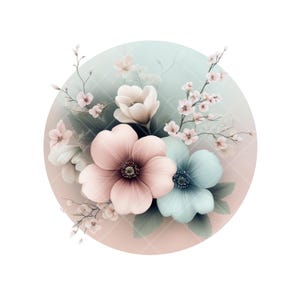 Eleganter Aquarell Blumenkreis – Zarte Pastellblumen mit fließenden Blütenblättern – 13 Hochwertige PNG Cliparts für Kreative