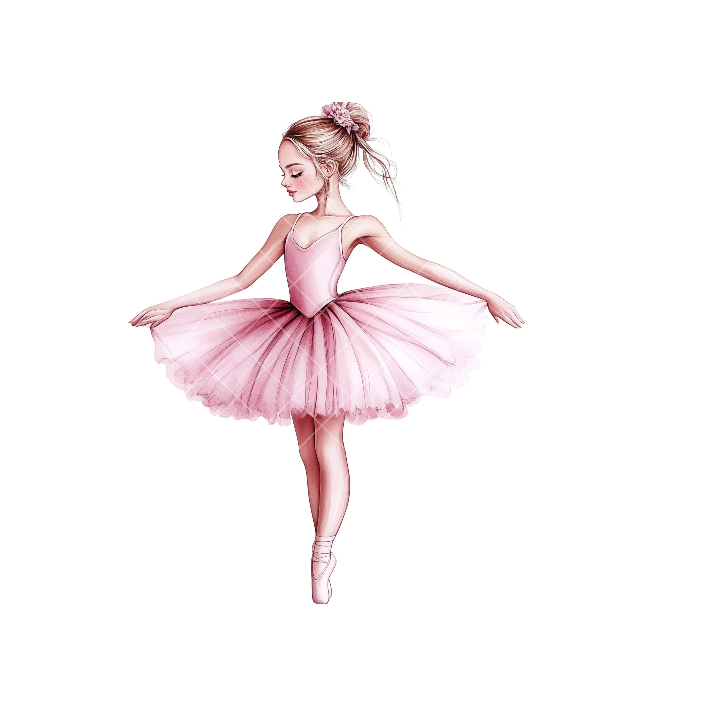 Watercolor Ballerina Clipart: Pink Ballet Dancer PNG (digital Download ...