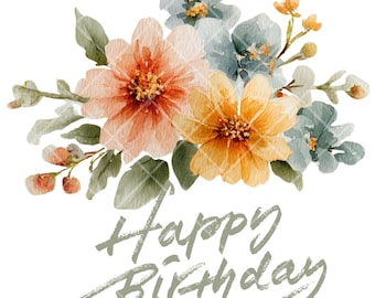 Lot de cliparts anniversaire floral aquarelle : motifs floraux imprimables (téléchargement numérique)
