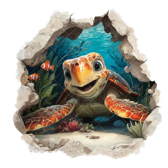 12 Cute Sea Turtle PNG Cliparts – Underwater Ocean Animal Images for Kids Room Decor, Sublimation, Nursery Wall Art & Craft Projects