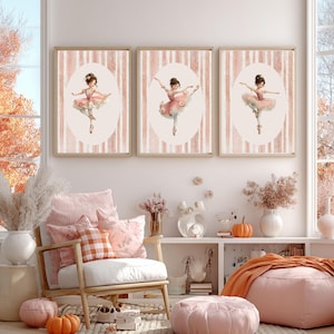 Set of 3 Ballerina Wall Art Prints | Girl’s Room Digital Posters | Ballet Nursery Decor | Pink Kids Dance Wall Art | Instant Download