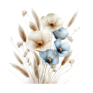 11 cliparts aquarelle PNG de bouquets d'herbe de pampa bohème mignon, illustrations florales élégantes pour des conceptions numériques, imprimées et rustiques, mariage bohème