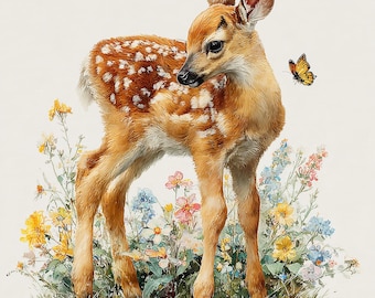 Baby Deer Clipart JPG Bundle, Woodland Fawn Animals,  Forest Nursery Art, (Digital Download)