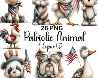 Patriotic Animals PNG Bundle,28 USA Clipart Set with American Flag Theme, 4th of July Independence Day Digital Download