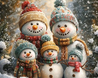Paquete de imágenes prediseñadas de muñeco de nieve navideño: Ilustraciones festivas de invierno en formato JPG (descarga digital)