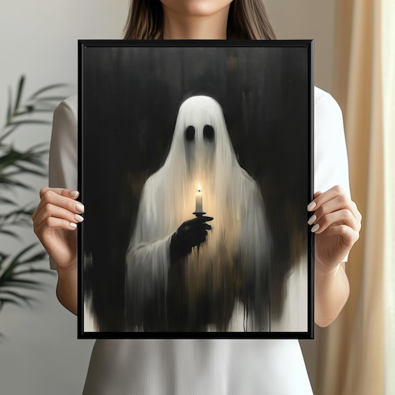 Ghost With Candle Halloween Art Print: Dark Gothic Home Decor