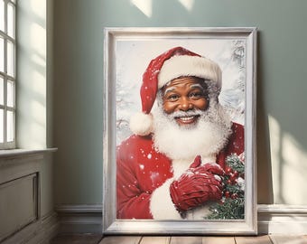 ブラックサンタクロースのアートプリント：ヴィンテージクリスマス