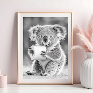 Lustiger Koala mit Koalapapier Art-Digitales Plakat für Badezimmer-Dekor, Toilette Humor Kunst, lustige Koala-Kunst, Koala-Badegeschenk