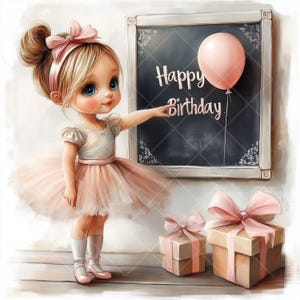 6 JPG Ballerina “Happy Birthday” Cliparts – Elegant dance-themed illustrations for invitations, decorations, and digital designs