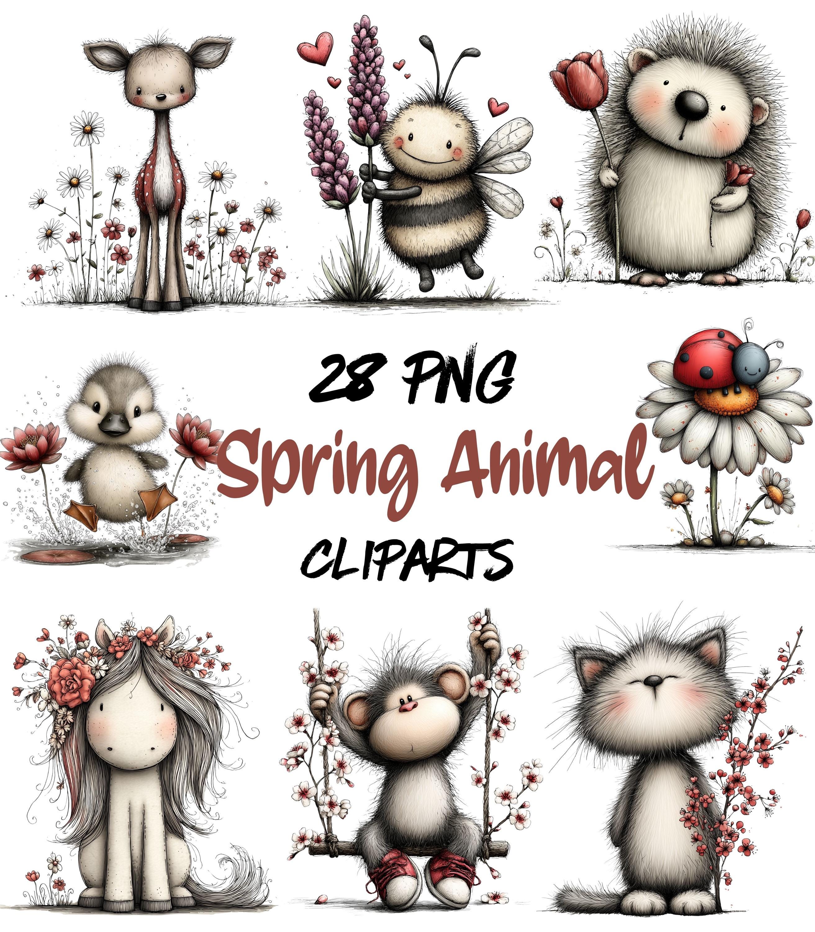 Spring Animal Clipart PNG Bundle, Whimsical Animals, Digital Download ...