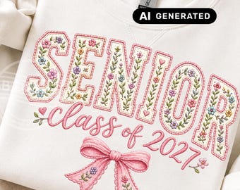 Senior 2027 PNG, Floral Coquette Graduation Shirt Design, Class of 2027 Bow Sublimation (Digital Download)