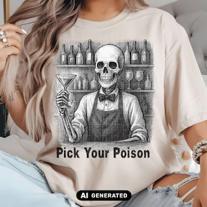 Barman Esqueleto PNG: Design de camiseta gótica para o Halloween (Download Digital)