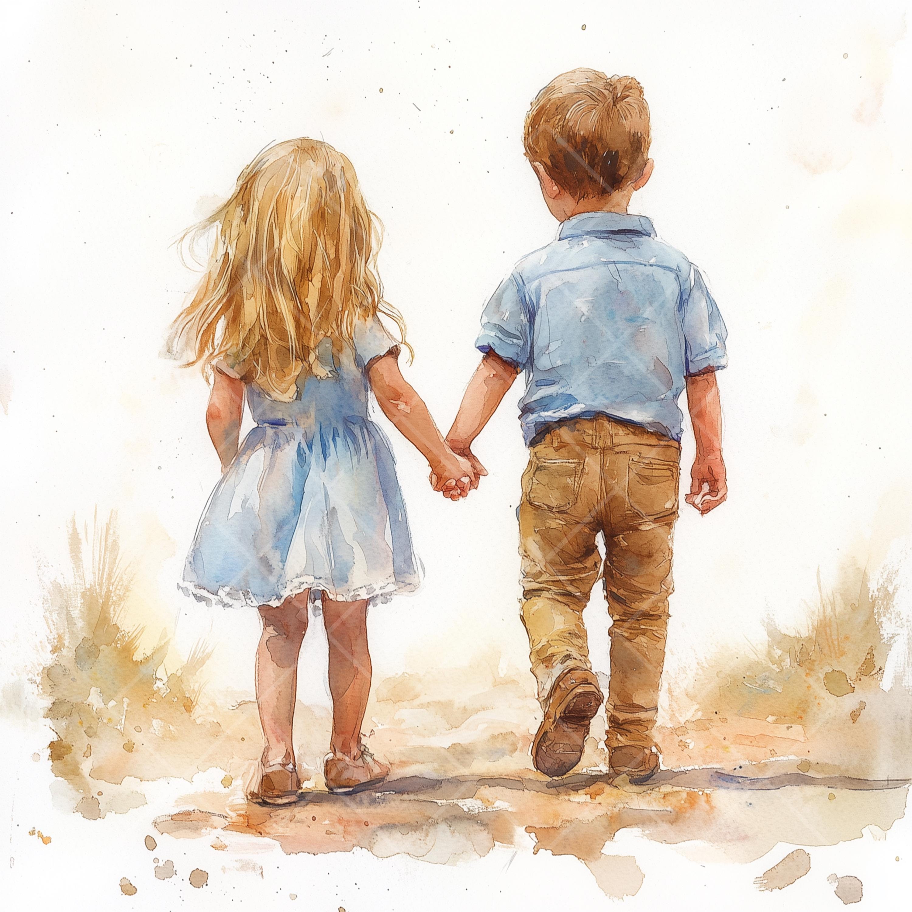 Sibling Love Watercolor Clipart: Brother and Sister Art (digital Download)  - Etsy, image size:3000x3000