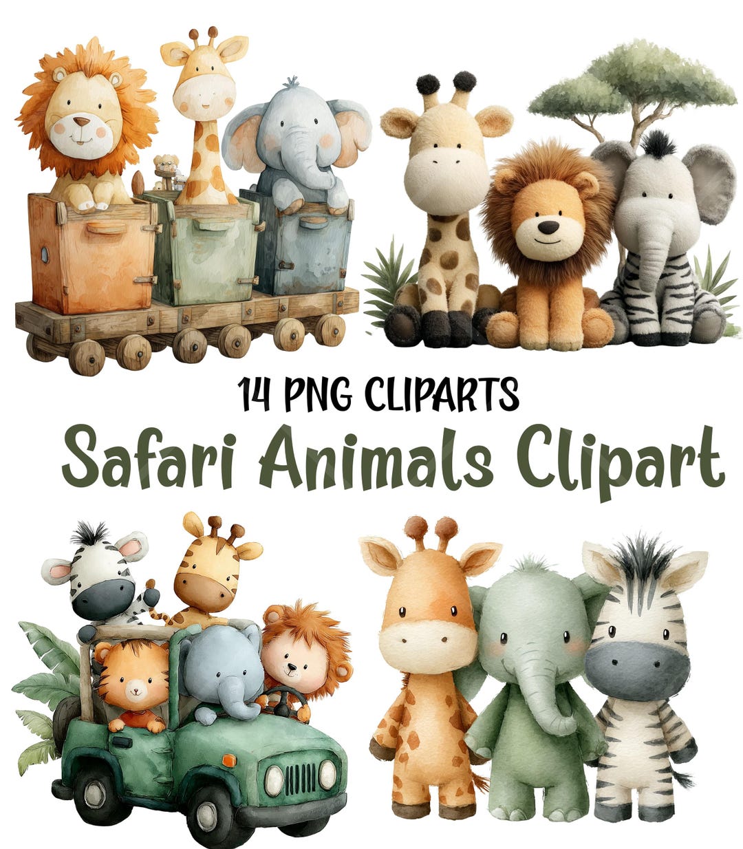Safari Animals Clipart PNG Bundle, Cute Jungle Baby Animals, Nursery ...