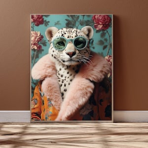 Leopard Poster Fashion Animal Print, Funky Leopard Art Print, Preppy Leopard Printable Art Dopamine Aesthetic Maxi Decor Funny Animal