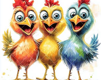 Funny Cartoon Chicken Clipart: Farm Animal Designs (Digital Download)