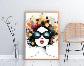 Modern Woman Pop Art Print: Abstract Colorful Hair (Digital Download)
