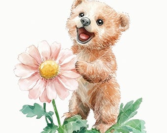 Aquarell Baby Bär Clipart Set: Kinderzimmer Deko, Baby Shower (Digitaler Download)