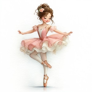 13 Clipart di ballerina, ballerina di danza classica, Clipart acquerello stampabile, JPG, download digitale, carta rosa, diario spazzatura
