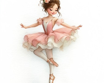 13 Girl Ballerina Clipart, Ballet Dancer, Printable Watercolor Clipart,  JPG, Digitaler Download, pink Papierhandwerk, Junk journal
