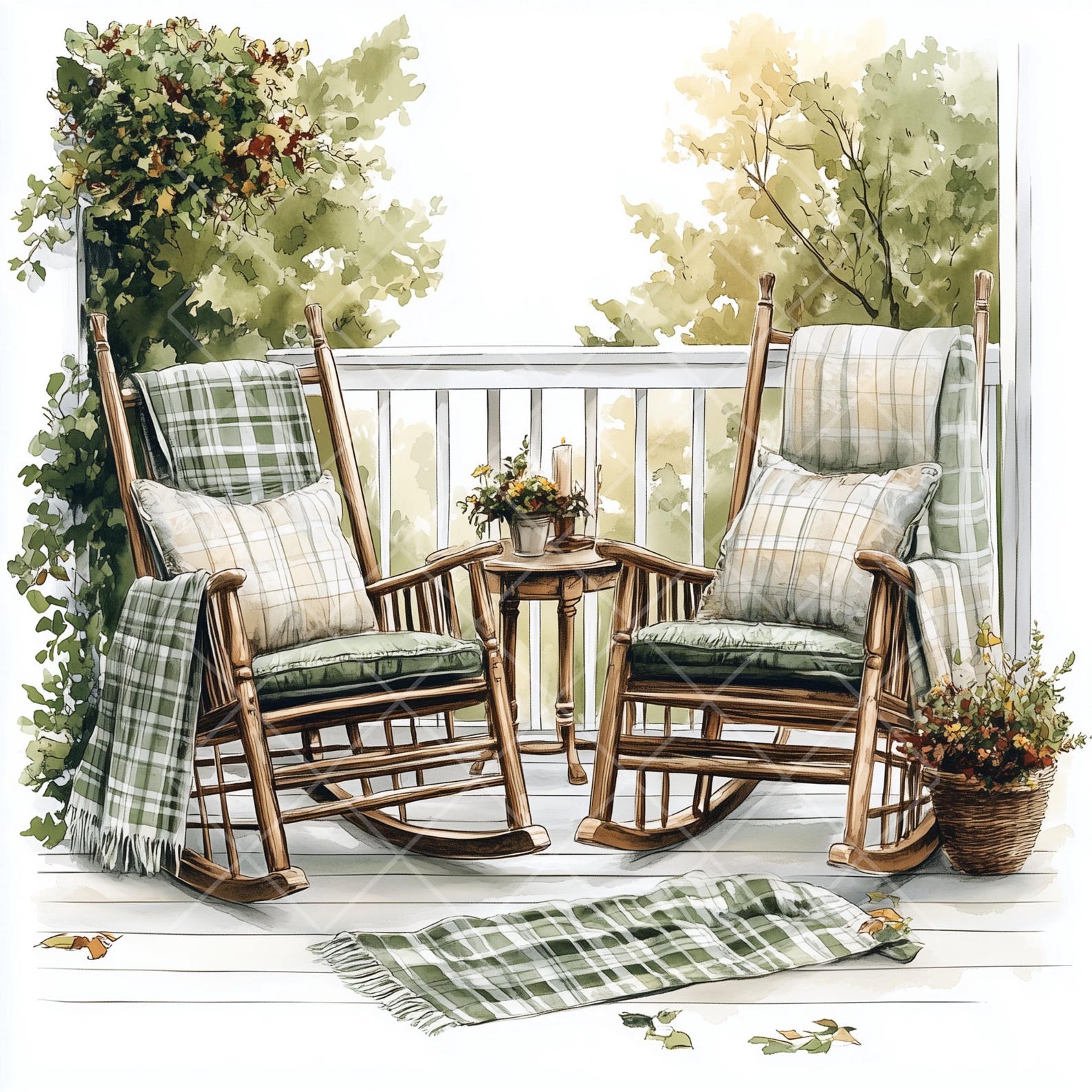 Watercolor Rocking Chair Clipart: Cozy Porch Illustrations (JPG Digital ...