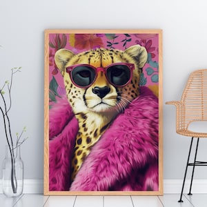 Vintage Leopard Art Print, Maximalist Gallery Decor, Eclectic Digital Download  ,leopard gallery wall art, Fashion art,  Funky Wall Art,