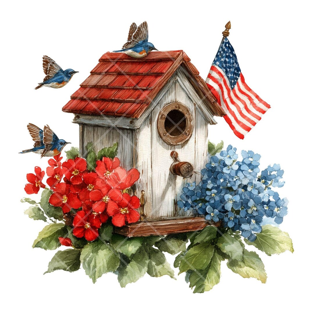 Patriotic Flowers Clipart PNG, 4th of July Floral Bundle, Americana ...