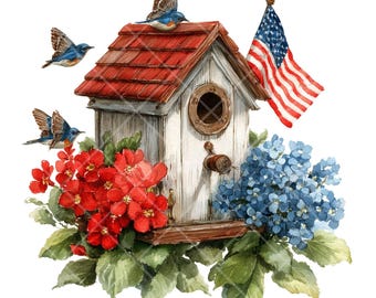 Patriotic Flowers Clipart PNG, 4th of July Floral Bundle, Americana Watercolor Flowers,  Commercial Use, Independence Day Digital Download