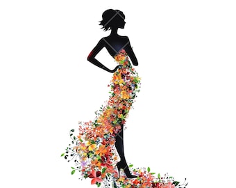 Floral Woman Silhouette Clipart Bundle: Boho Flower Dress PNGs (Digital Download)