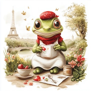 10 Frosch-Deko mit französischem Flair - Süß & Bunt! qualitativ hochwertige JPGs, Papier, Junk Journal, Digital Craft
