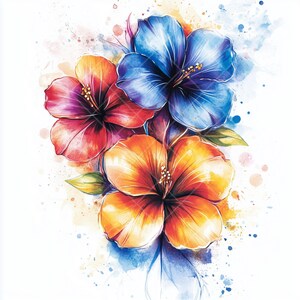 12 clipart di fiori acquerellati colorati con schizzi di vernice – Elementi floreali artistici per scrapbooking, journaling e progetti digitali creativi