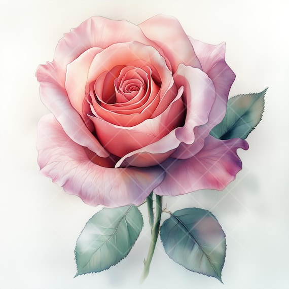 水彩画風バラのクリップアート：ピンク、赤、白の花柄イラスト