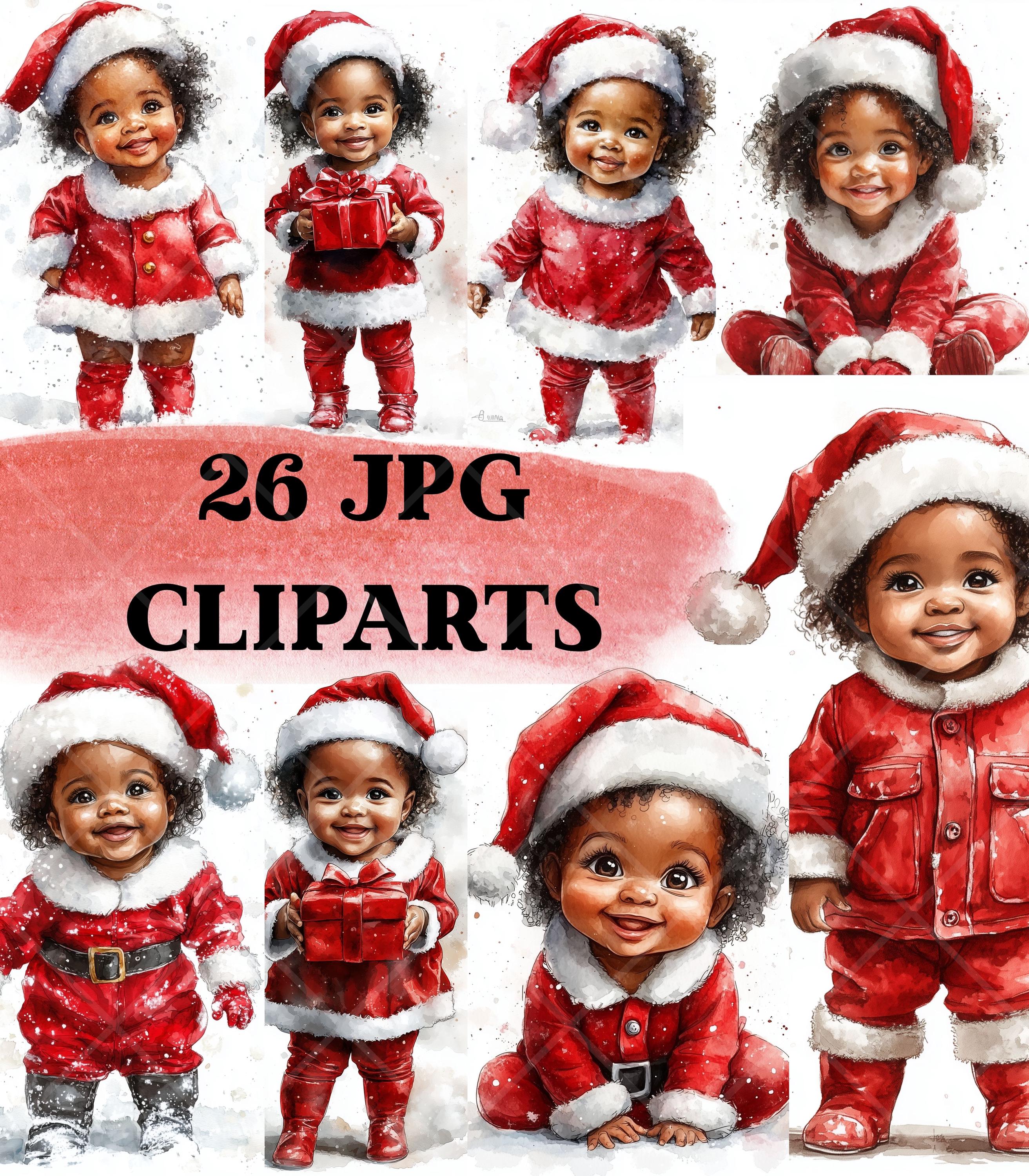 クリスマスベビークリップアート、26 JPG 黒のベビーサンタイラスト