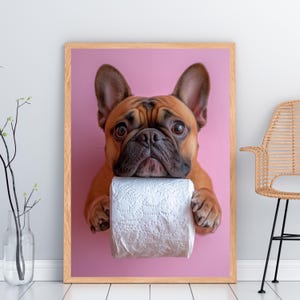 Divertente stampa di carta igienica con bulldog francese - Stampa stravagante per il bagno, arte umoristica per il bagno, arte bizzarra per il bagno, stampa divertente con cane, regalo per il bagno del cane,