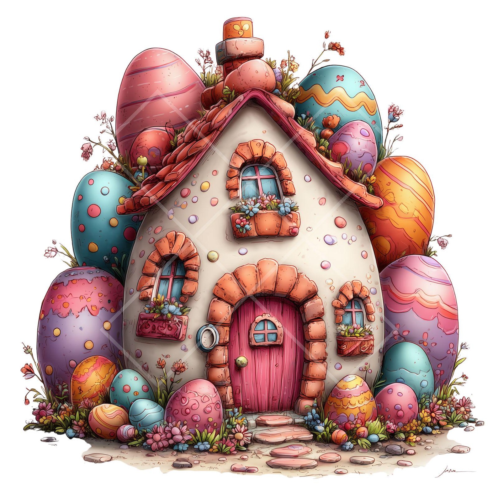 Whimsical Easter Egg House Clipart Set, 18 PNG Fairy Egg Houses, Cute