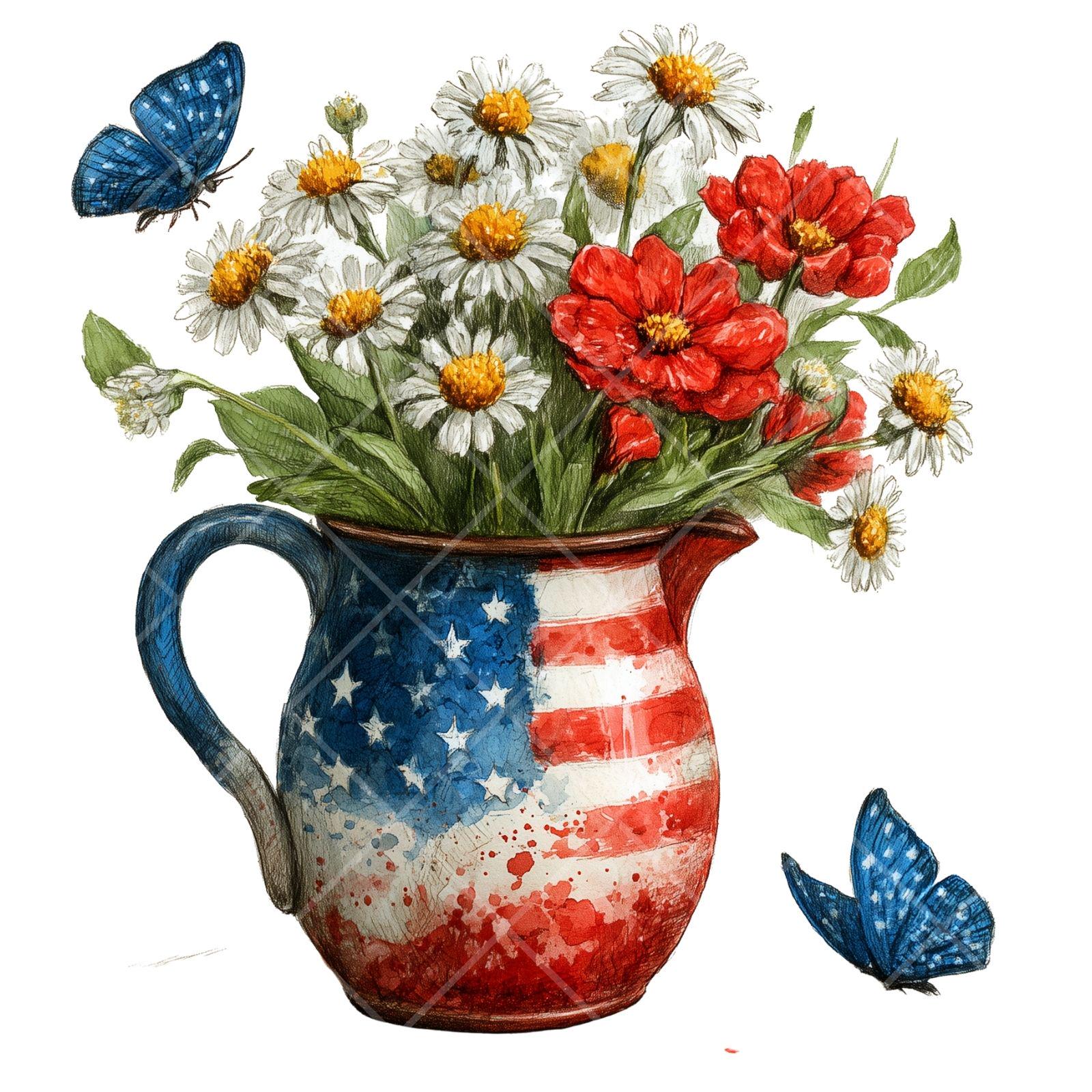 Patriotic Flowers Clipart PNG, 4th of July Floral Bundle, Americana ...