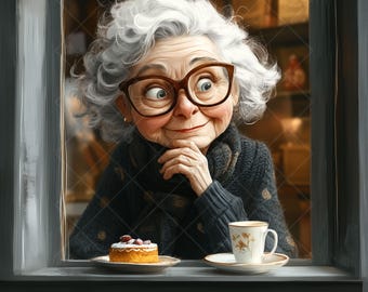 Funny Old Woman Cartoon Clipart: Charming JPG Illustrations (Digital Download)