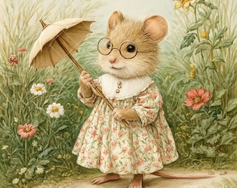 Ensemble de cliparts souris aquarelle : illustrations d'animaux de style vintage (JPG)