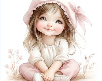 Watercolor Girl Clipart | 12 JPG Cute Girl| Digital Download |  White background | Children's art, Nursery Decor,Baby Shower,