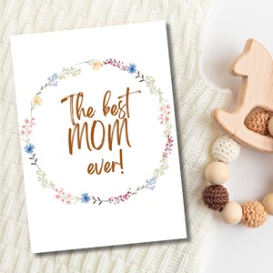 Tarjetas imprimibles para el Día de la Madre, descarga digital con flores silvestres para el Día de la Madre, la mejor mamá, Día de la Madre, para ella, la mejor mamá floral del mundo.