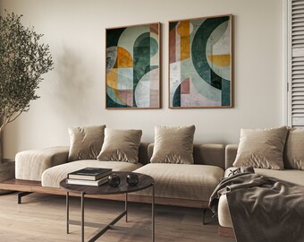 Sage Green Wall Art, Set of 2 Geometric Abstract Prints, Digital Art for Home, Office, Dorm, Abstract Green Print