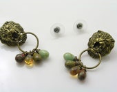 Lion Earrings, Stud Earrings with Czech Glass Drops, Large Lion Studs, Earrings Handmade, Dangle Earrings, Door Knocker Earrings, E2427