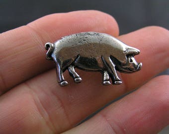 PIG PIN farm sow pigs love little piglet brass brooch pendant loop b-pig-152