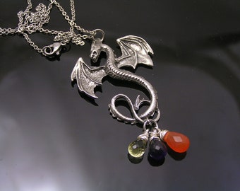 Dragon Neckace, Carnelian Amethyst and Lemon Quartz, N2153