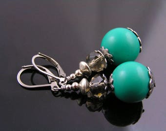 Turquoise Acrylic Earrings with Crystals, E1917